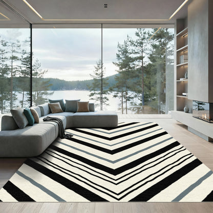 Chevron Black Gray Stripes Rug