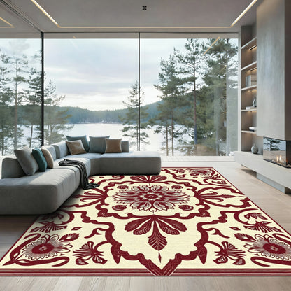 Crimson Floral Medallion Cream Arabesque Rug