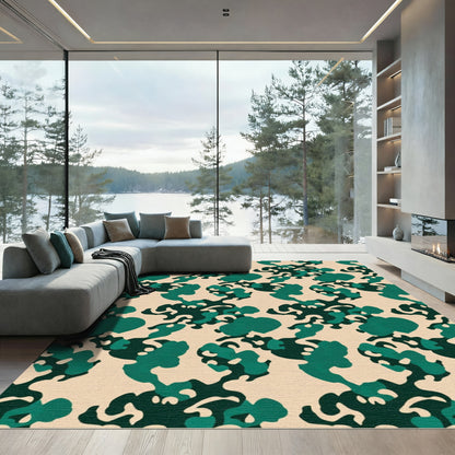 Deep Teal And Tan Camouflage Throw Rug