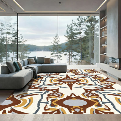 Earthy Abstract Symmetry Terracotta Gold Rug