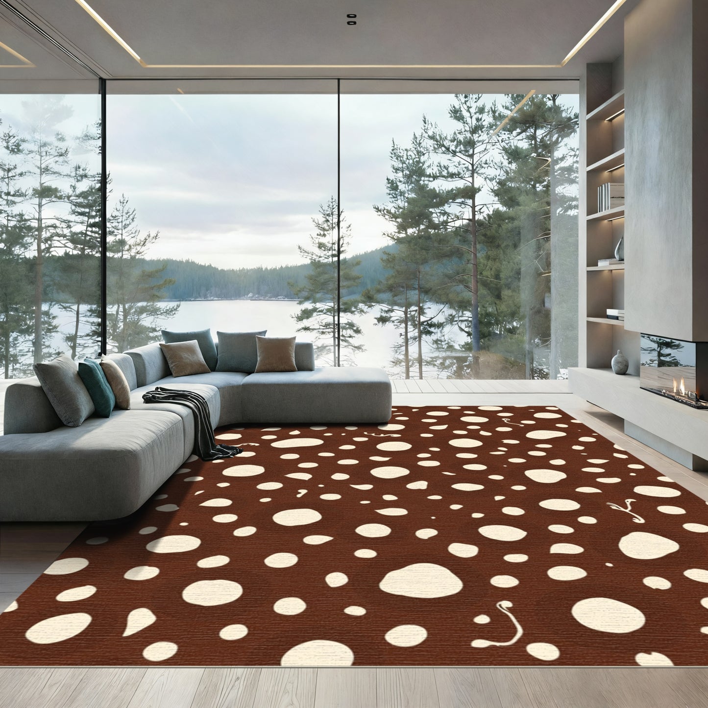Brown Cream Speckled Organic Circles Rug