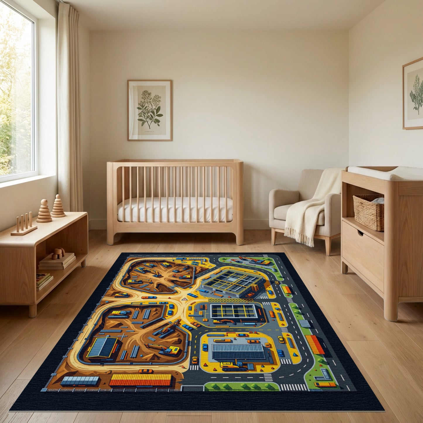 Vibrant Construction Site Machinery Rug