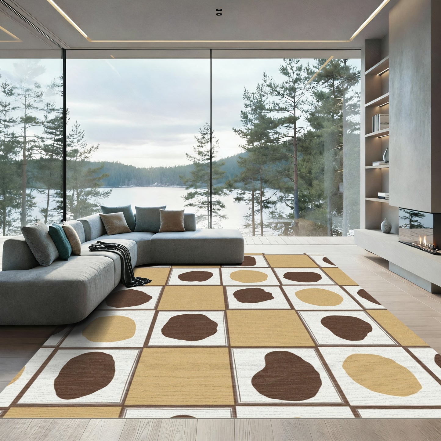 Brown Tan Polka Dot Grid Rug
