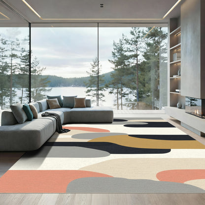 Abstract Ochre Coral Gray Shapes Rug