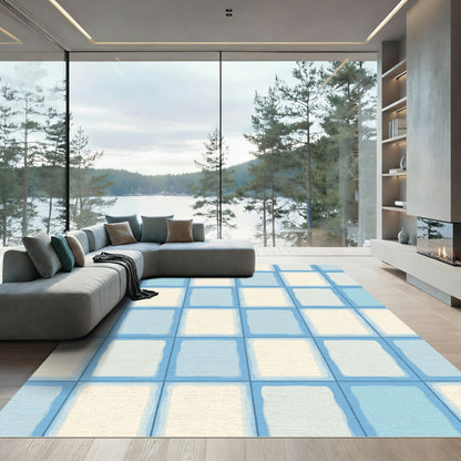 Aqua Cream Checkerboard Grid Rug