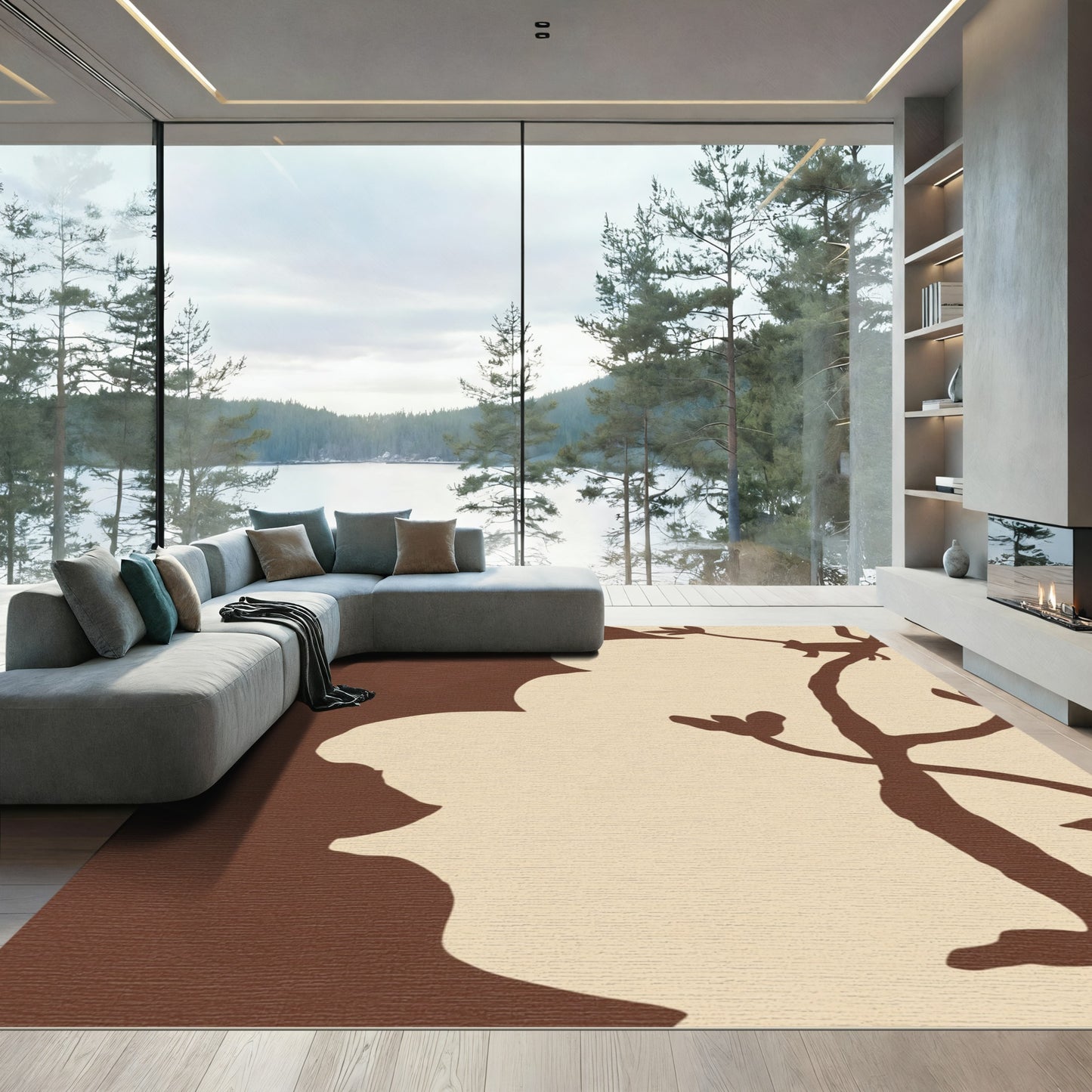 Brown Abstract Tree Silhouette Rug
