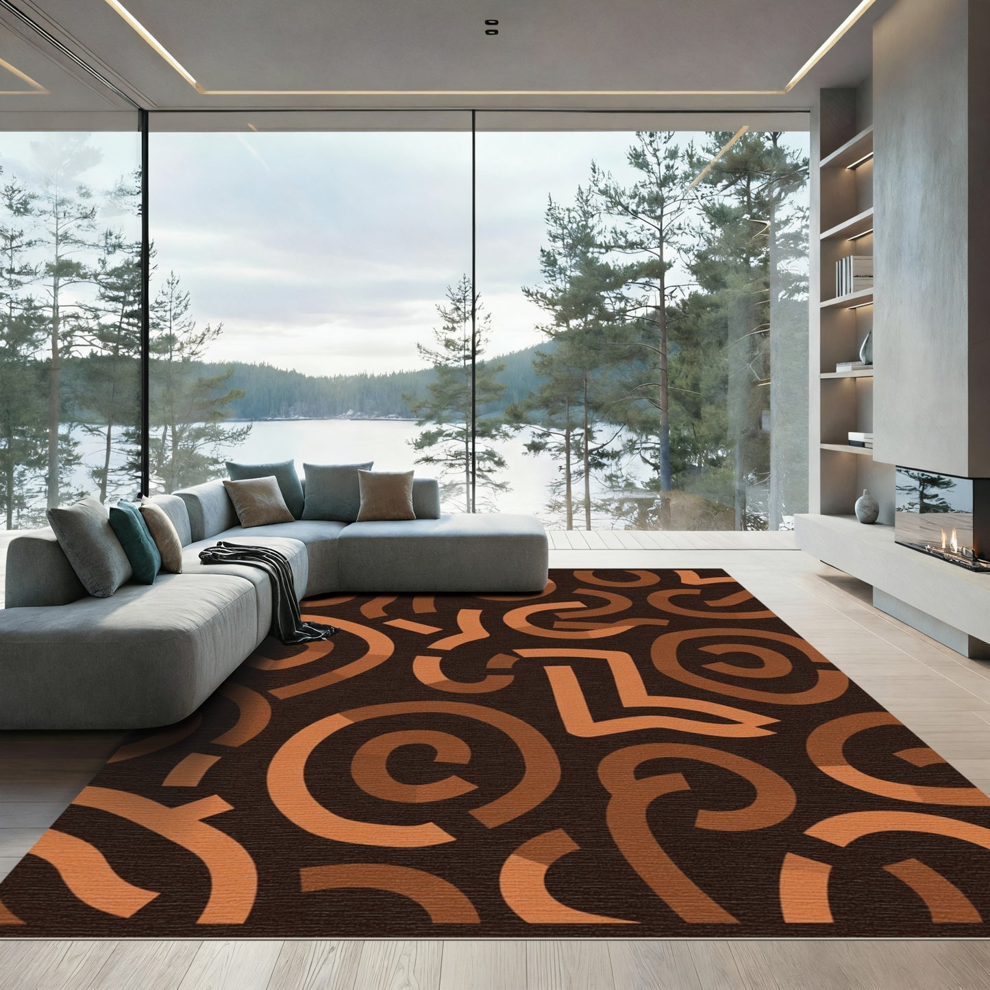 Brown Terracotta Swirls Abstract Rug