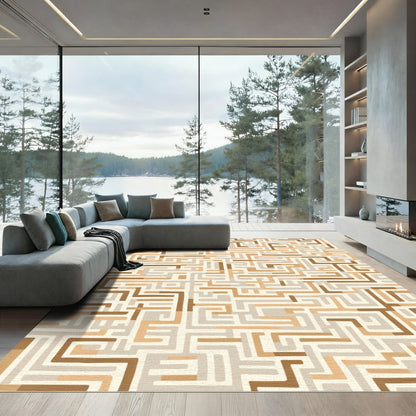 Abstract Earthy Maze Labyrinth Rug
