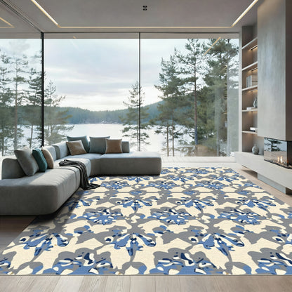 Blue Gray Cream Abstract Lattice Rug