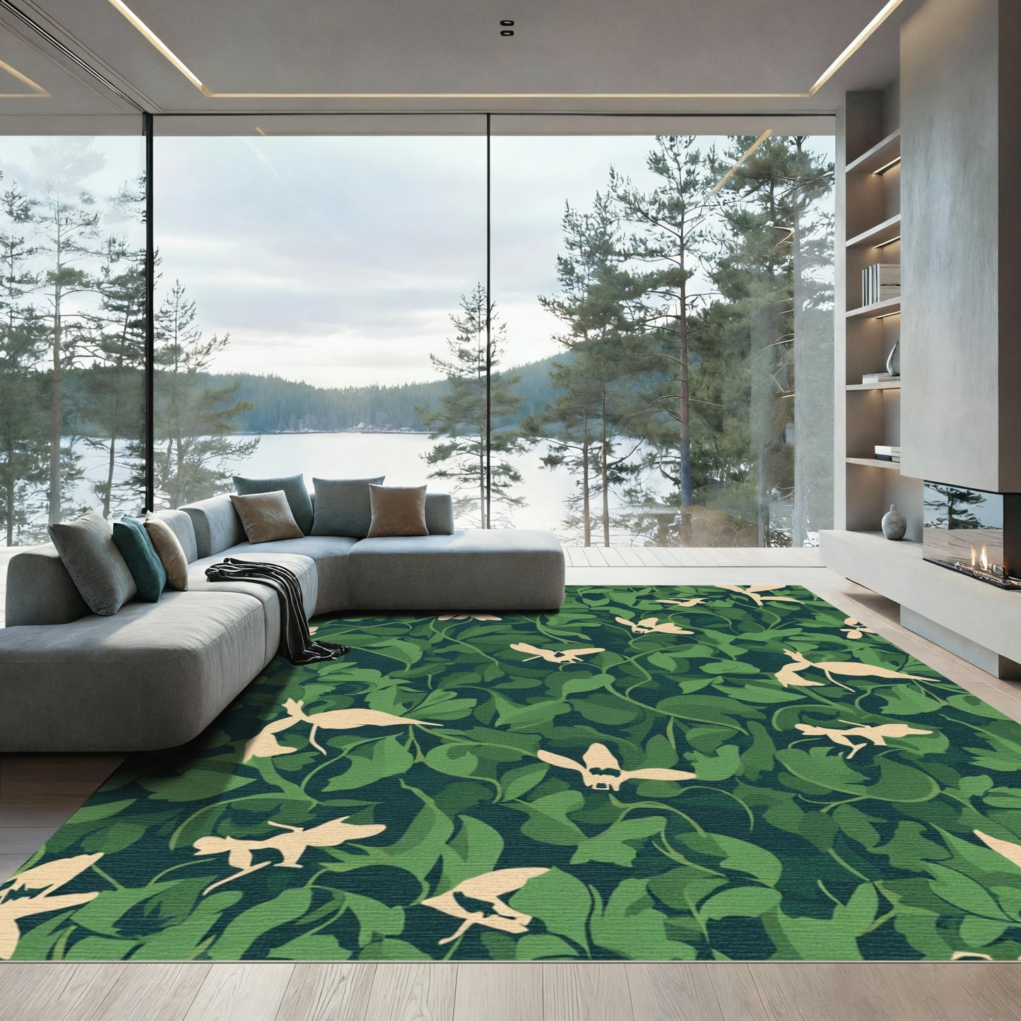 Tuscan Green Leaf Dragonfly Vignette Rug