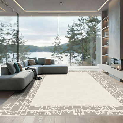 Geometric Beige Abstract Frame Runner Rug