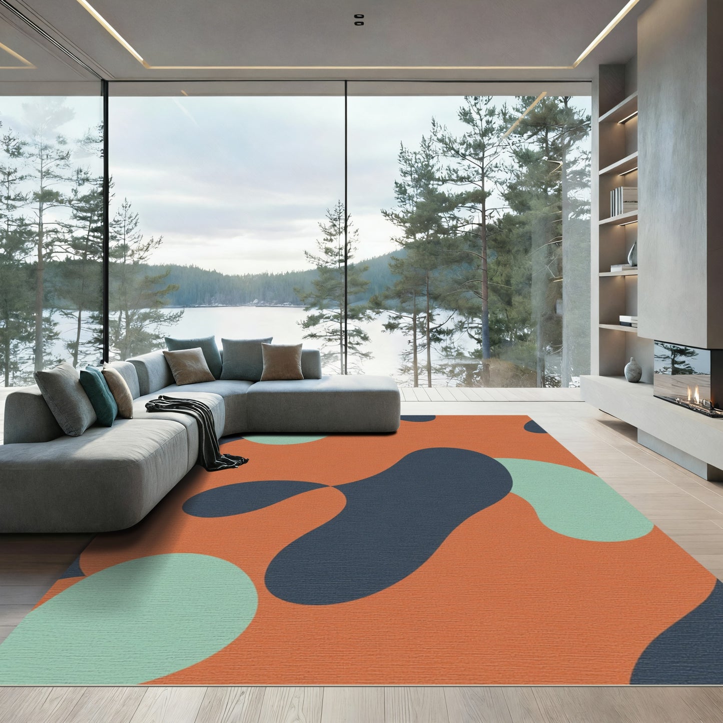 Abstract Organic Terra Cotta Swirls Rug