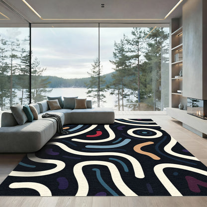Dark Abstract Organic Cream Wave Rug