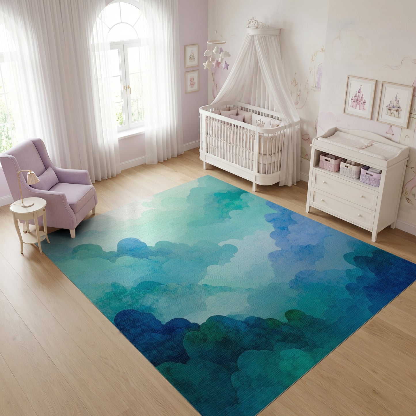 Ethereal Teal Cloud Layers Rug