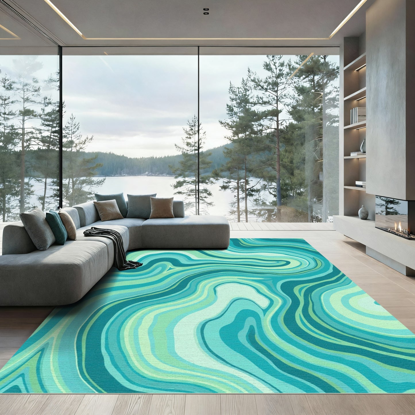 Calm Teal Agate Swirl Rug