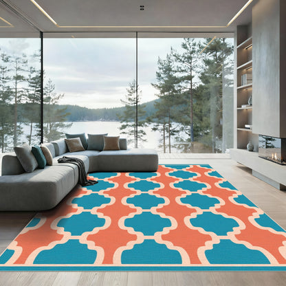 Coral Teal Quatrefoil Lattice Rug