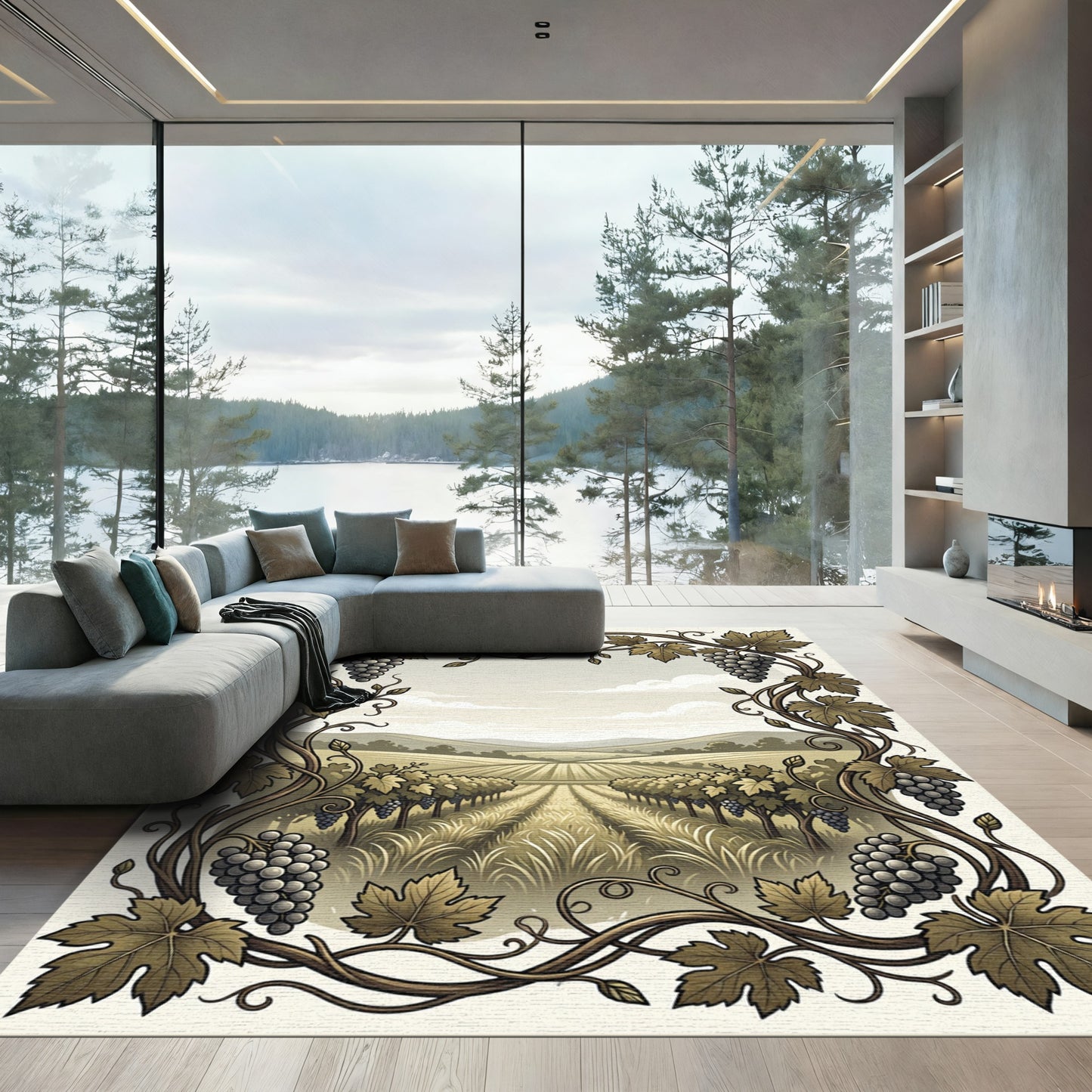 Vineyard Grapes Scrollwork Landscape Rug