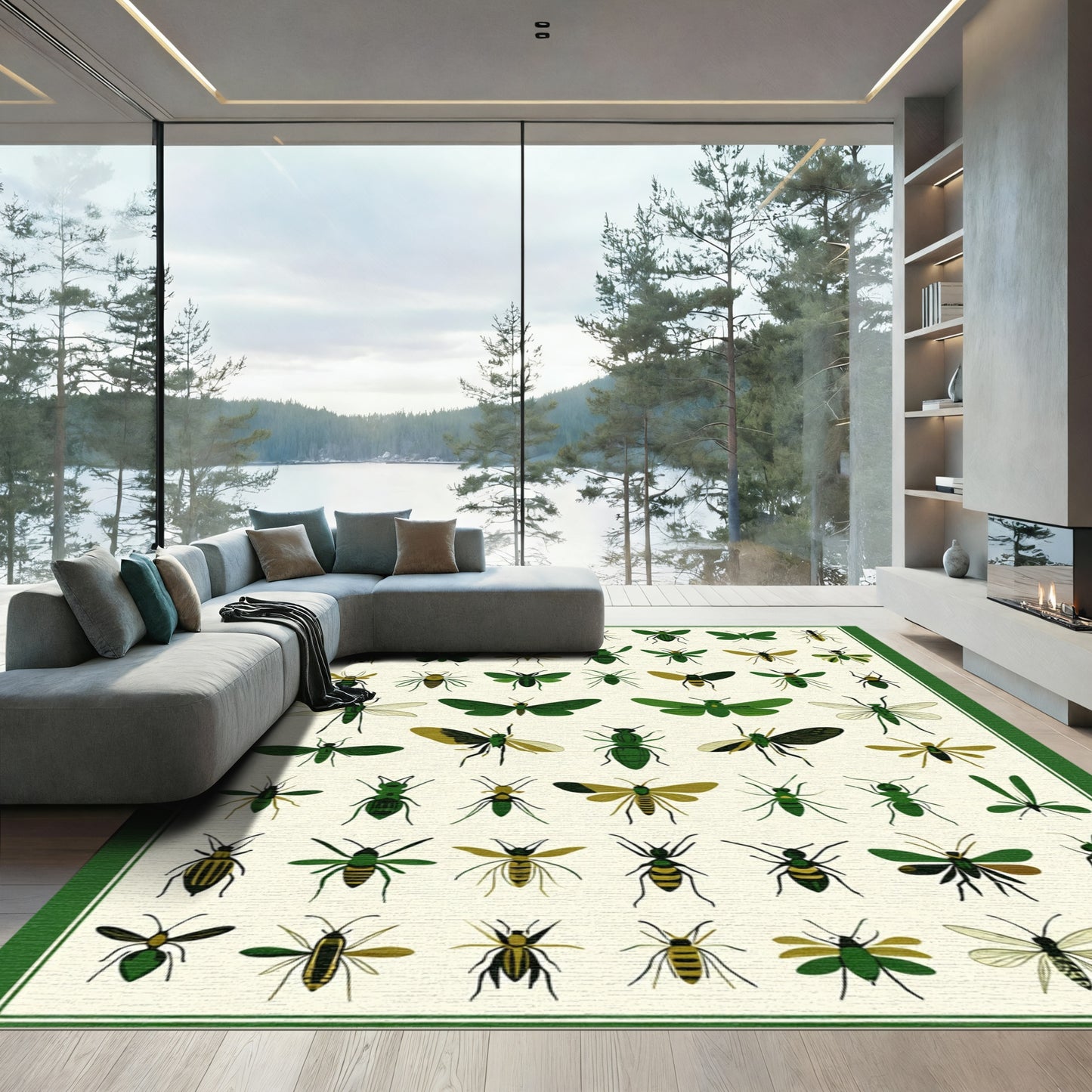 Green Insect Collection Collage Rug