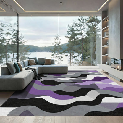 Abstract Purple Gray Wave Landscape Rug