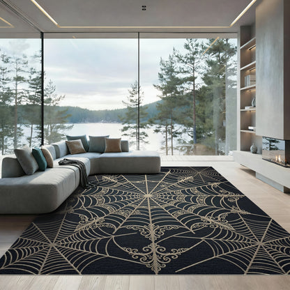 Golden Filigree Spiderweb Art Rug