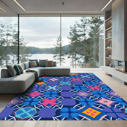 Vibrant Indigo Geometric Medallion Rug