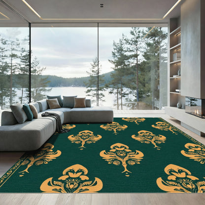 Emerald Gold Scroll Medallion Rug