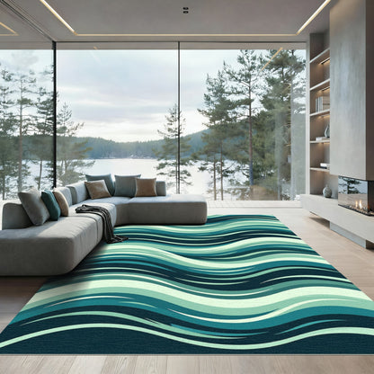 Deep Teal Aqua Wave Harmony Rug