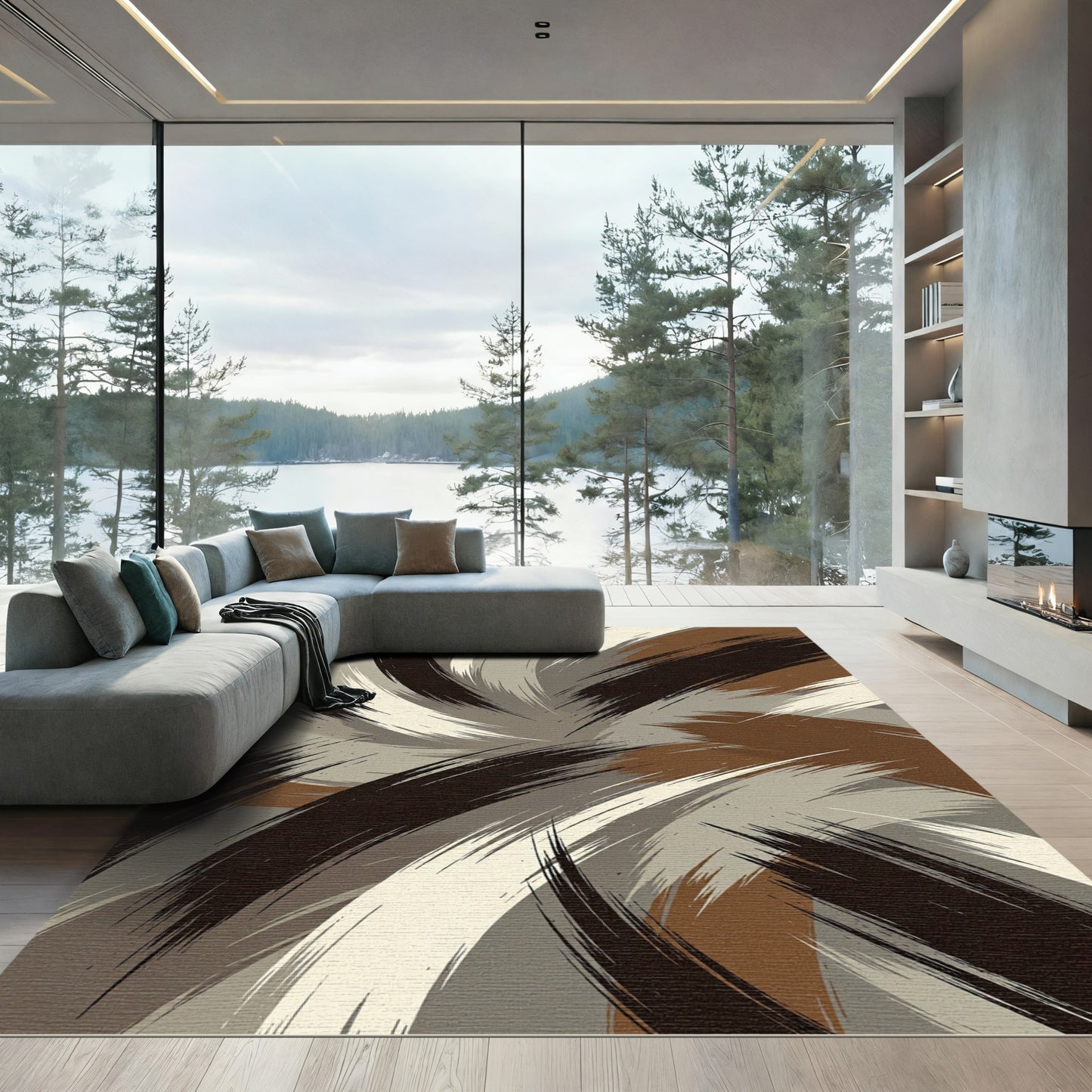 Earthy Tones Swirling Brushstrokes Rug