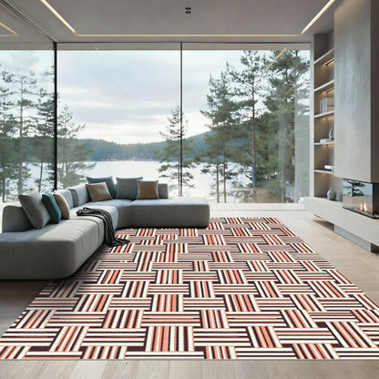 Coral Beige Tan Woven Stripe Rug