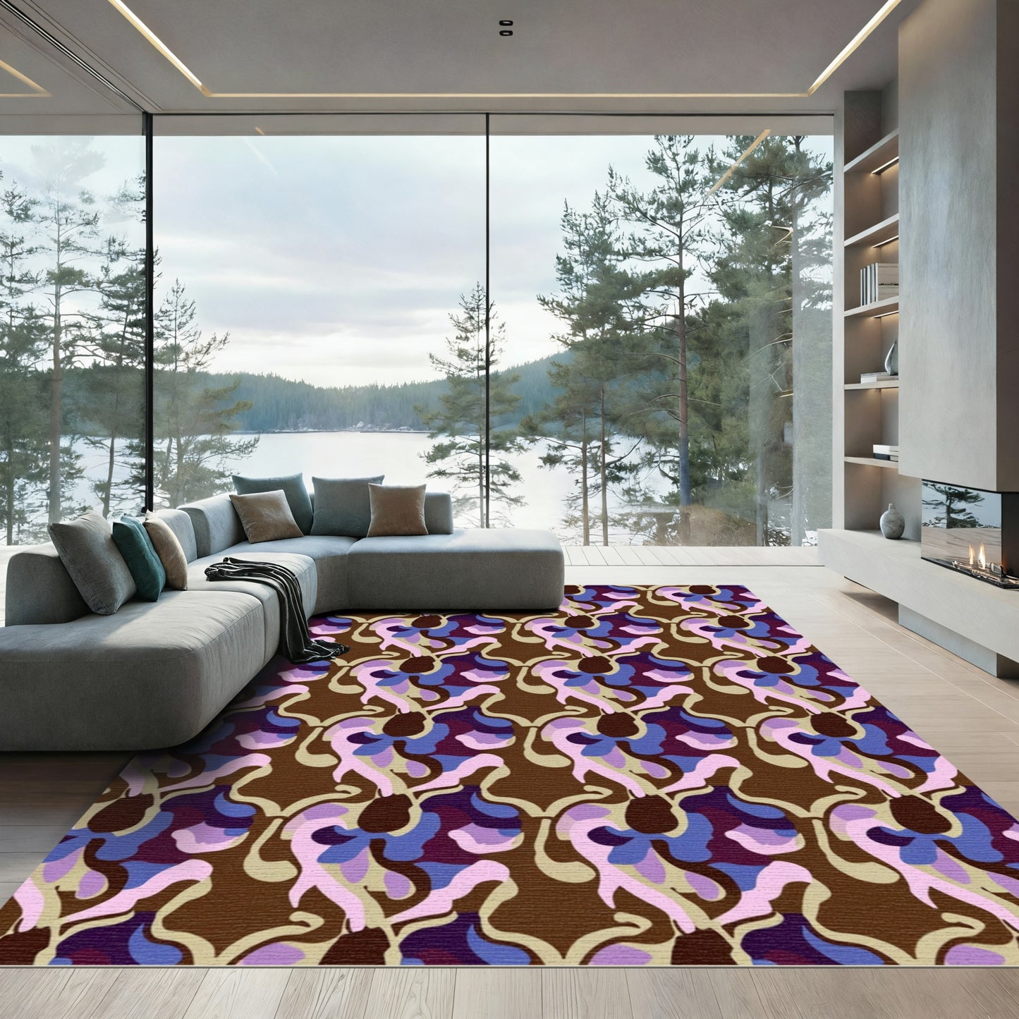Brown Purple Pink Abstract Organic Weave Rug