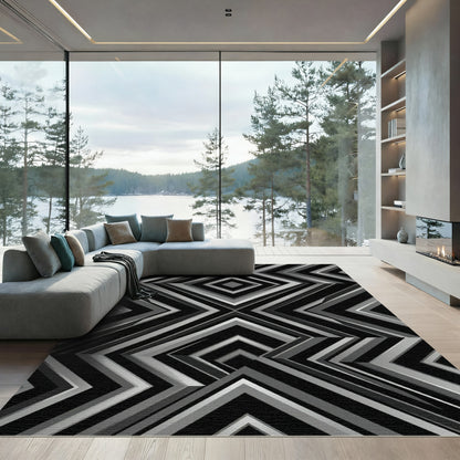 Monochromatic Geometric Diamond Chevron Art Rug
