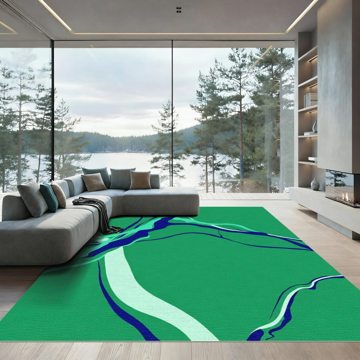 Green Blue Abstract Flow Rug