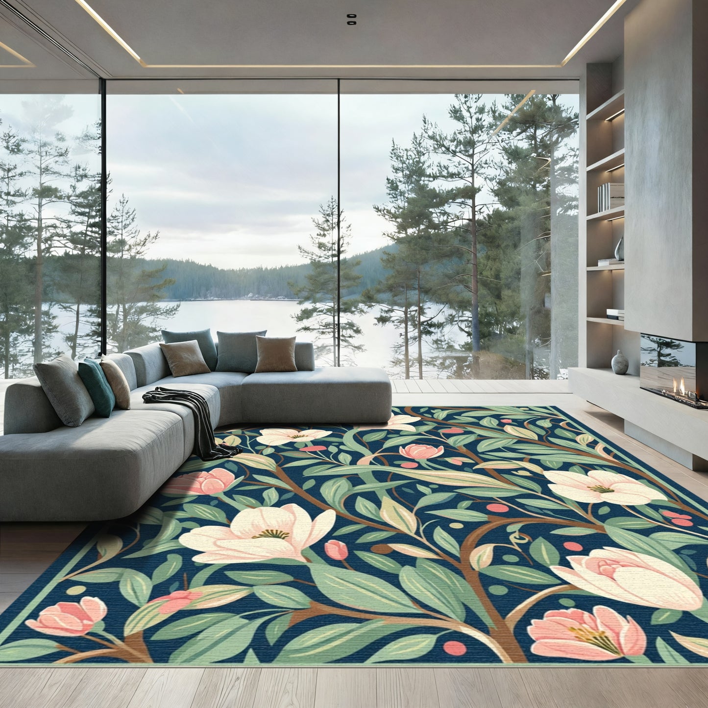 Vintage Navy Floral Blossom Meadow Rug