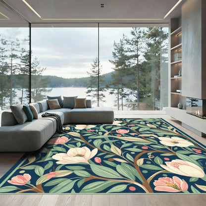 Vintage Navy Floral Blossom Meadow Rug