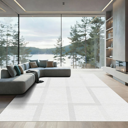 Simple Gray Wide Grid Rug