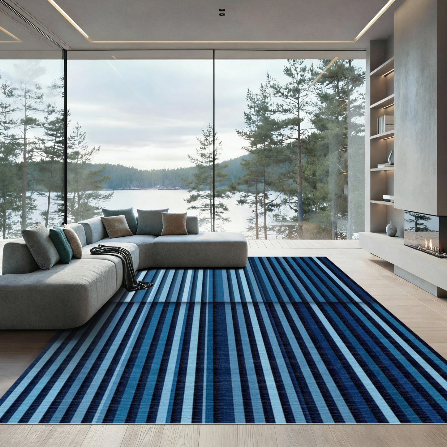 Ocean Blue Vertical Stripes Rug