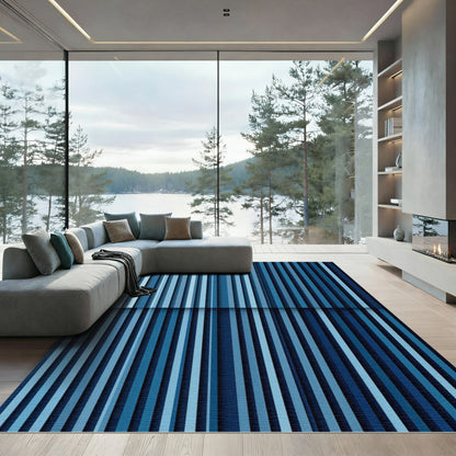 Ocean Blue Vertical Stripes Rug