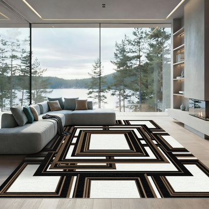 Brown Black Layered Square Composition Rug