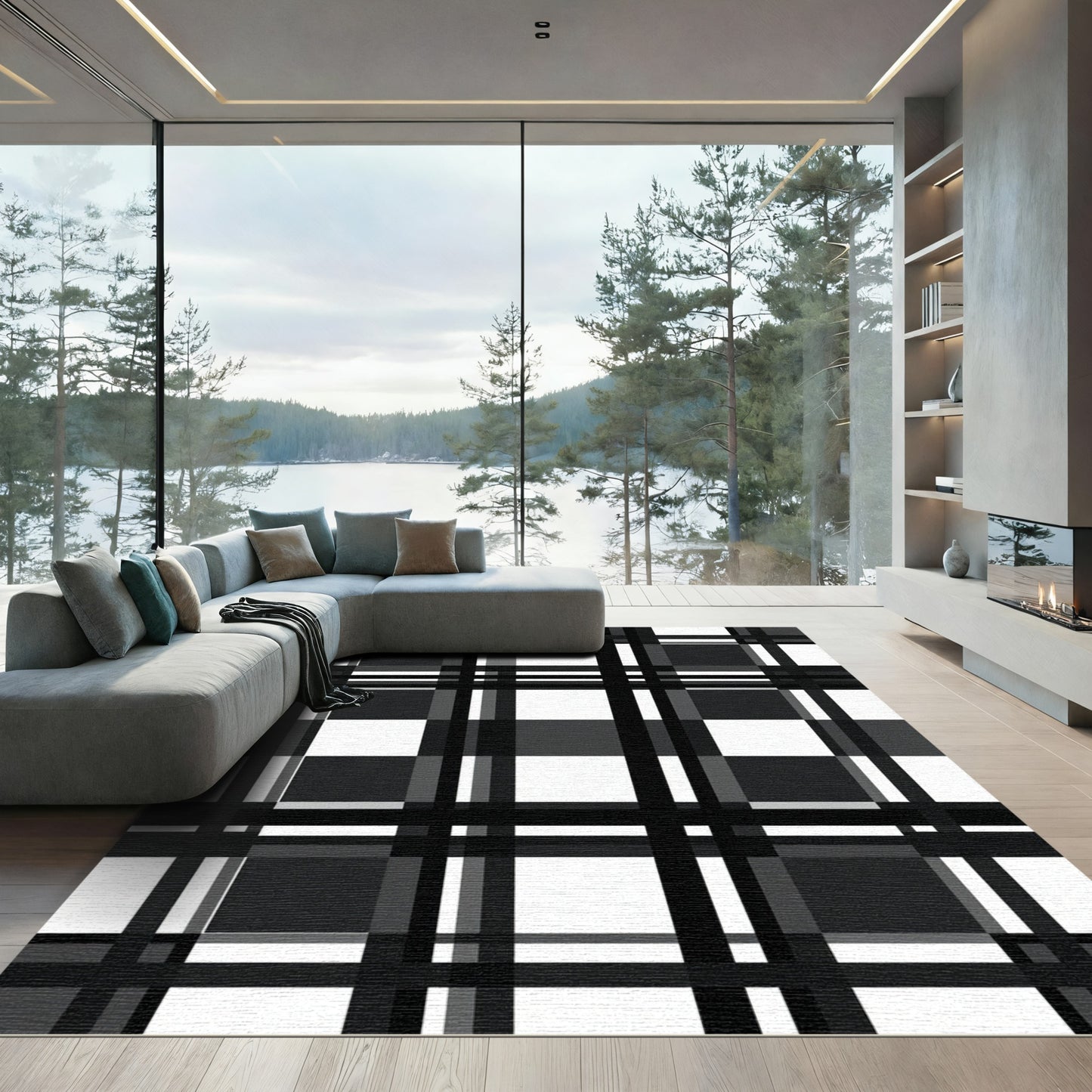 Monochromatic Bold Plaid Lattice Rug