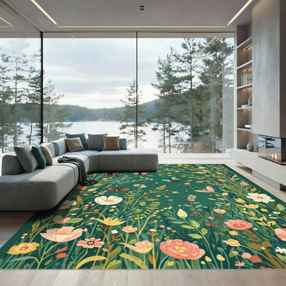 Whimsical Garden Butterflies Bushes Rug