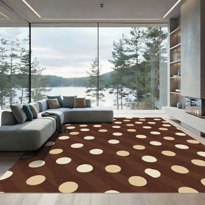 Chic Brown Polka Dots Waves Rug