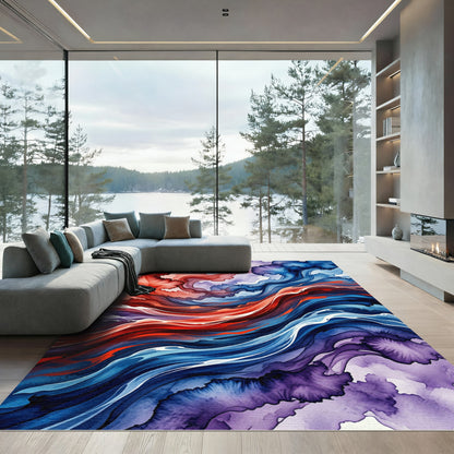 Abstract Red and Blue Flowing Wave Rug