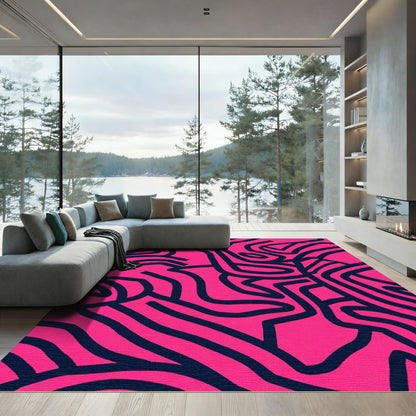 Vibrant Pink Abstract Flowing Lines Rug