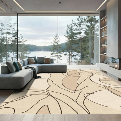 Cream Abstract Swirl Composition Art Rug