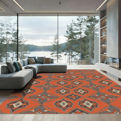 Terracotta Lattice Medallion Geometric Rug