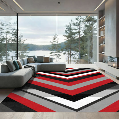 Bold Red Black Gray Chevron Stripes Rug