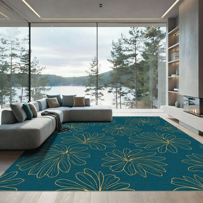 Golden Outline Floral Arrangement Rug
