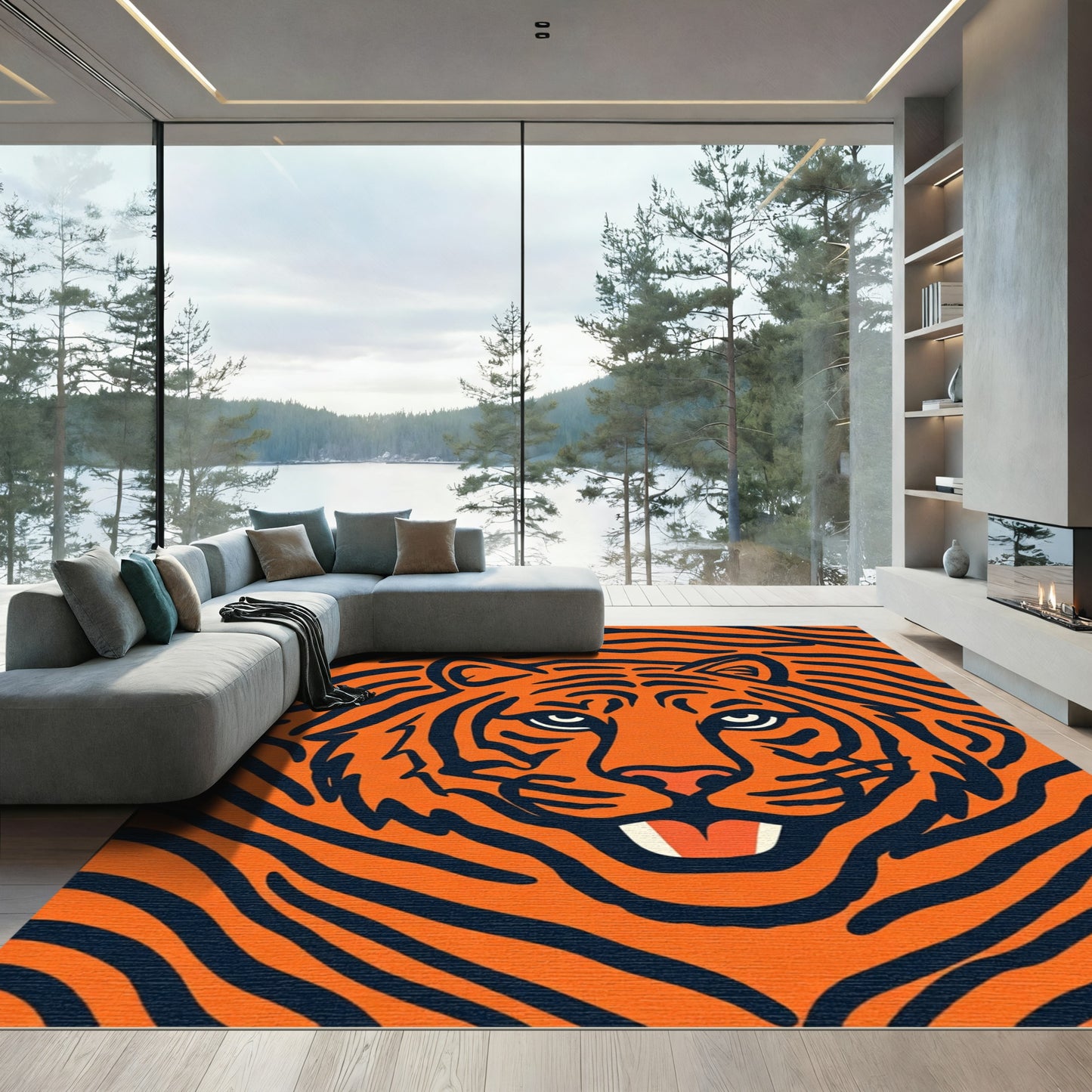 Bold Orange And Black Tiger Face Rug