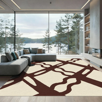 Dark Beige Interlocking Vine Grid Rug