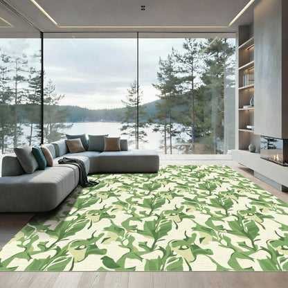 Emerald Green Leafy Branch Arrangement Rug